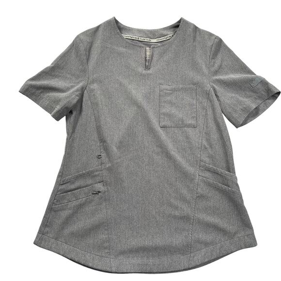 Cuddl Duds Scrub Top Womens XS Heather Gray Split Neck Short Sleeve ClimateRight - Picture 13 of 15